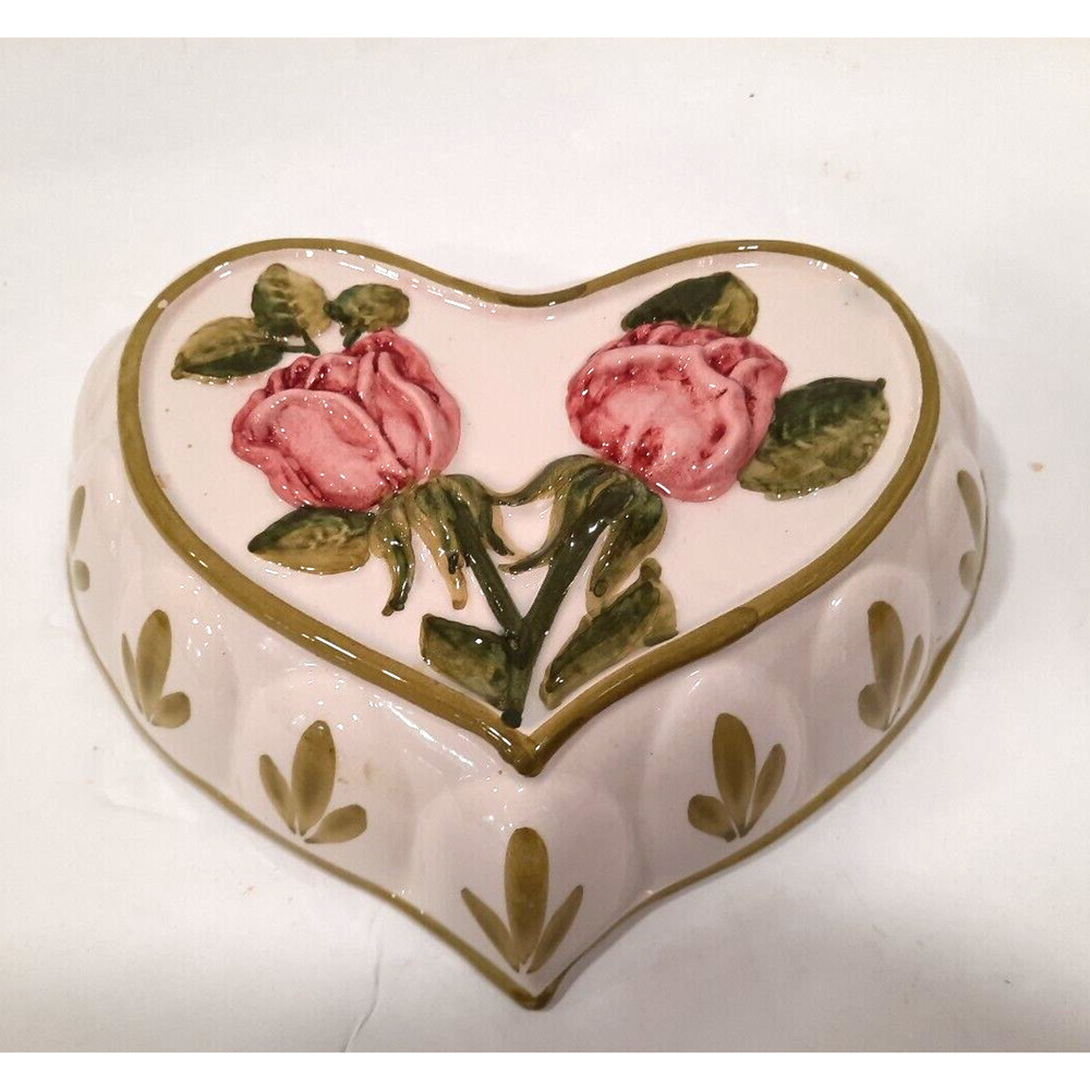 VTG 80s Italian Majolica Style Handpainted Ceramic Heart Kitchen Wall Mold w/Sig